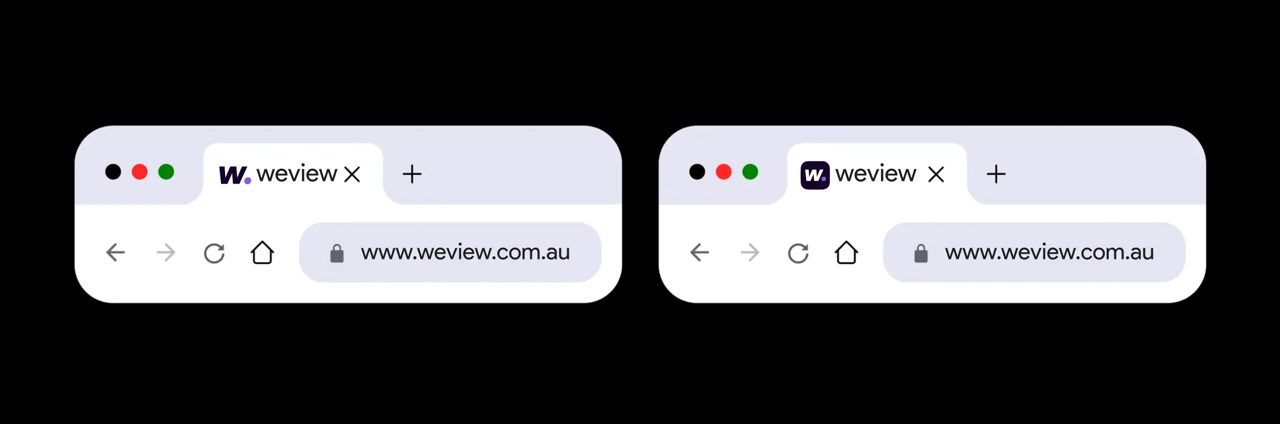 Two browser tabs showing the new WeView favicon on weview.com.au