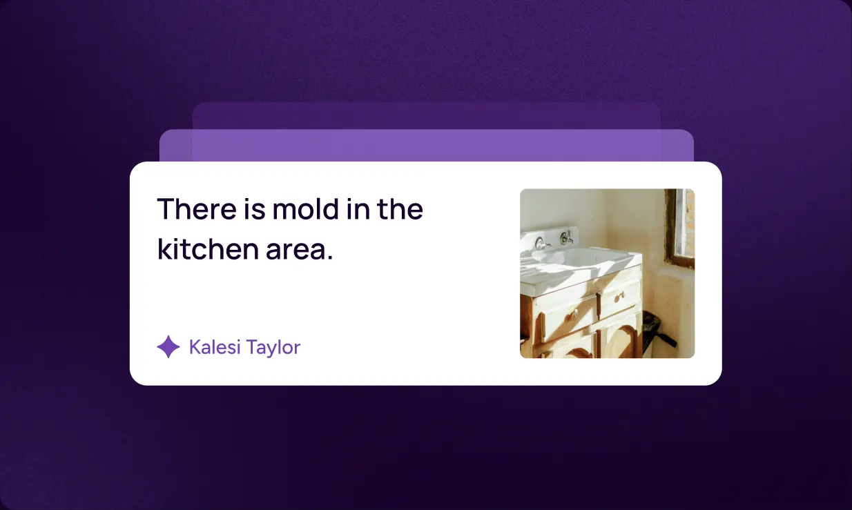 A viewer's note on an inspection: There is mould in the kitchen area, with a photo