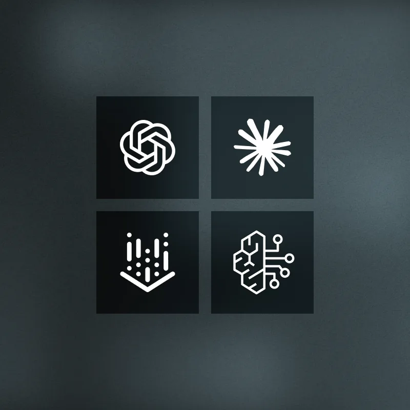 Logos of OpenAI, Anthropic Claude and Google Vertex AI, with an AI brain icon