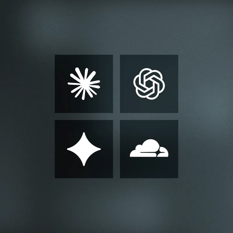Logos of Anthropic Claude, OpenAI, Google Gemini and Cloudflare