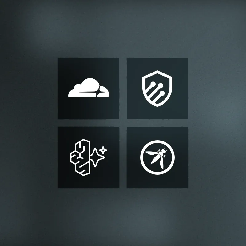 Logos of Cloudflare, Google Cloud Armor and OWASP, with an AI brain icon