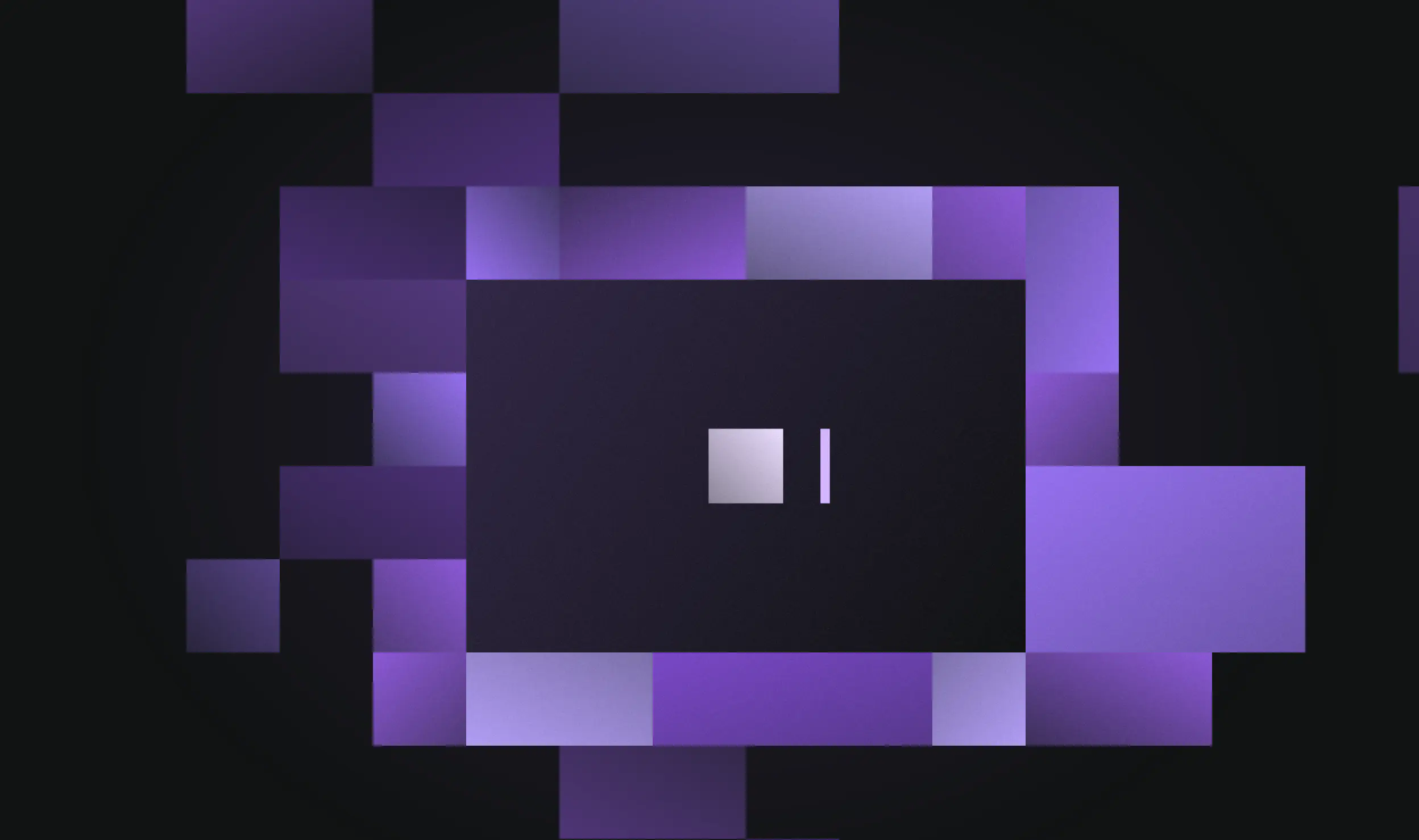 A mosaic of purple blocks closing around one lit cube