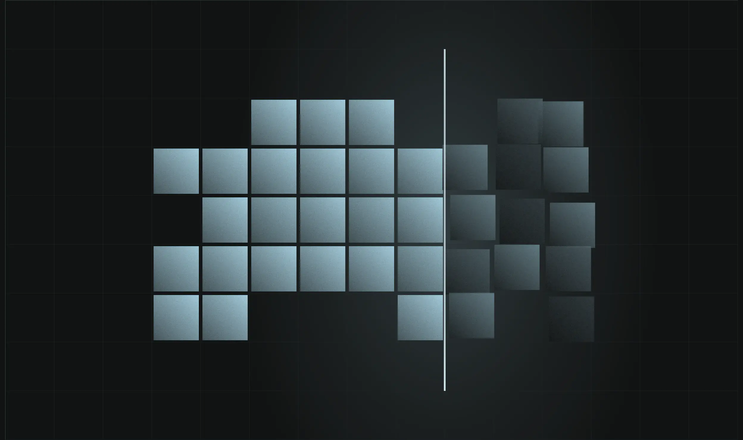 A beam sweeping a grid of light blue cubes, setting them square