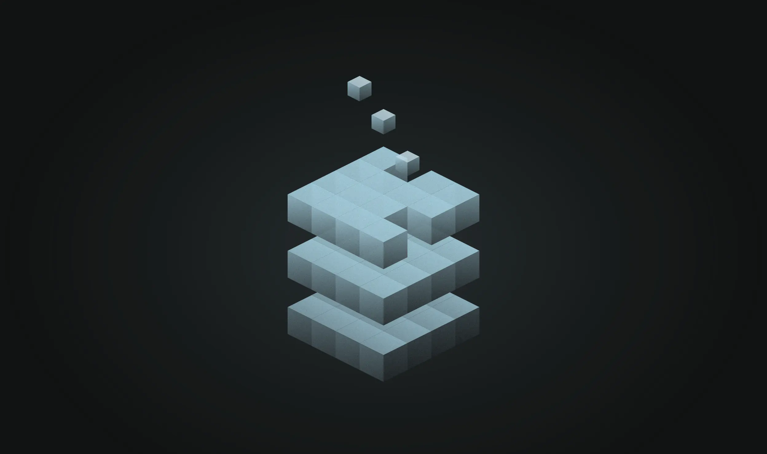 Layers of light blue isometric blocks stacked into one structure
