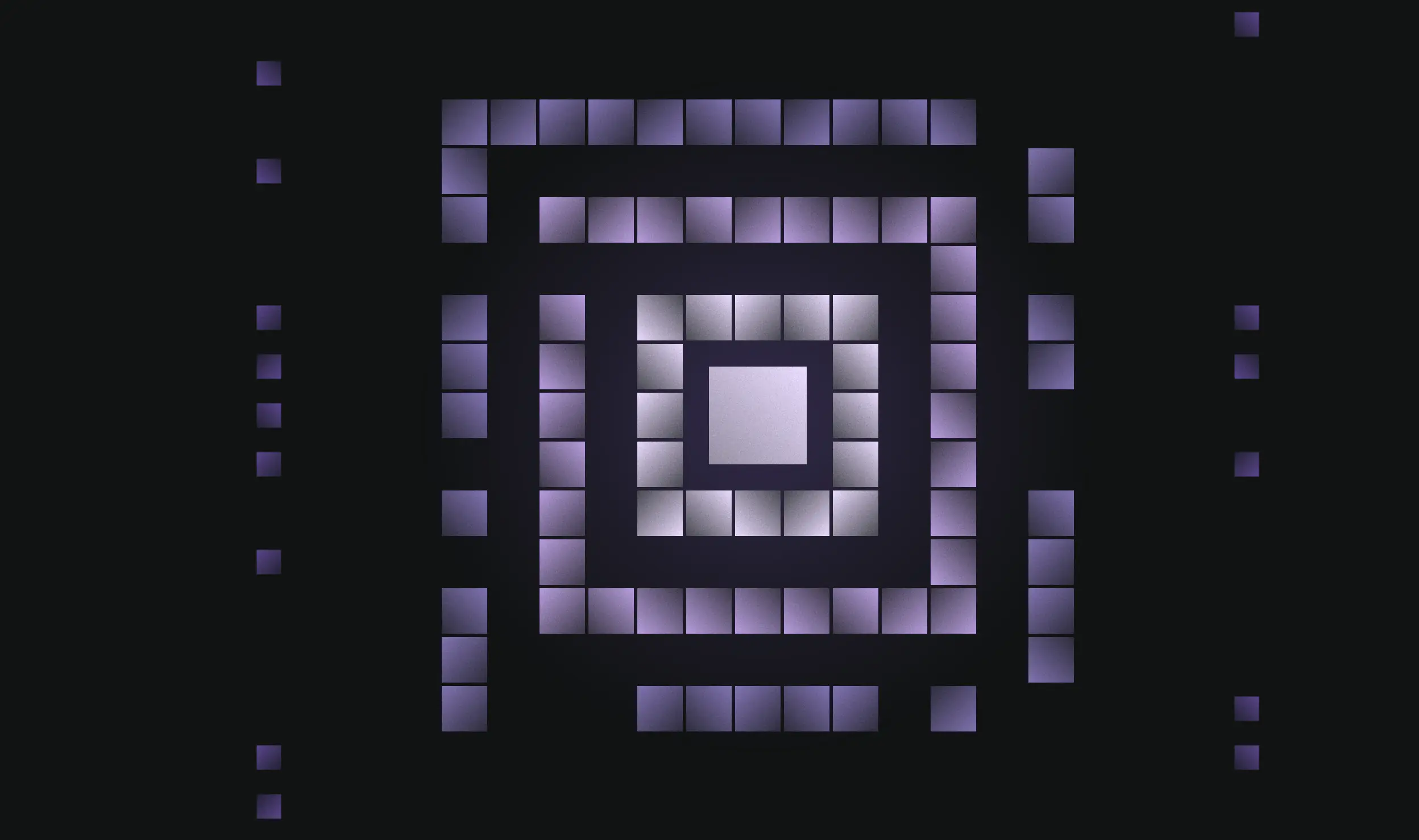 Square rings of purple cubes spreading out from one bright centre