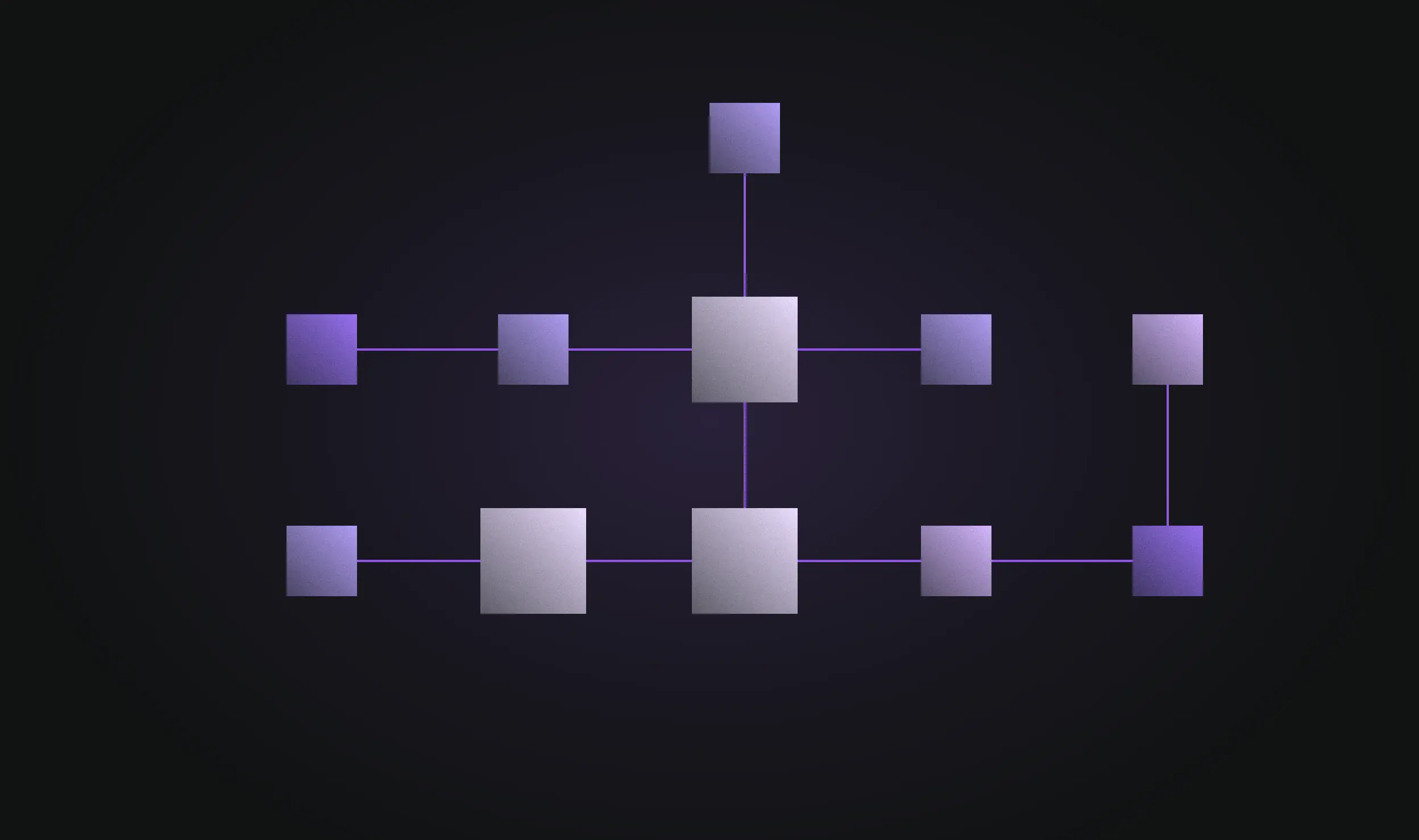 Purple cubes linked by right-angled connectors around bright hubs