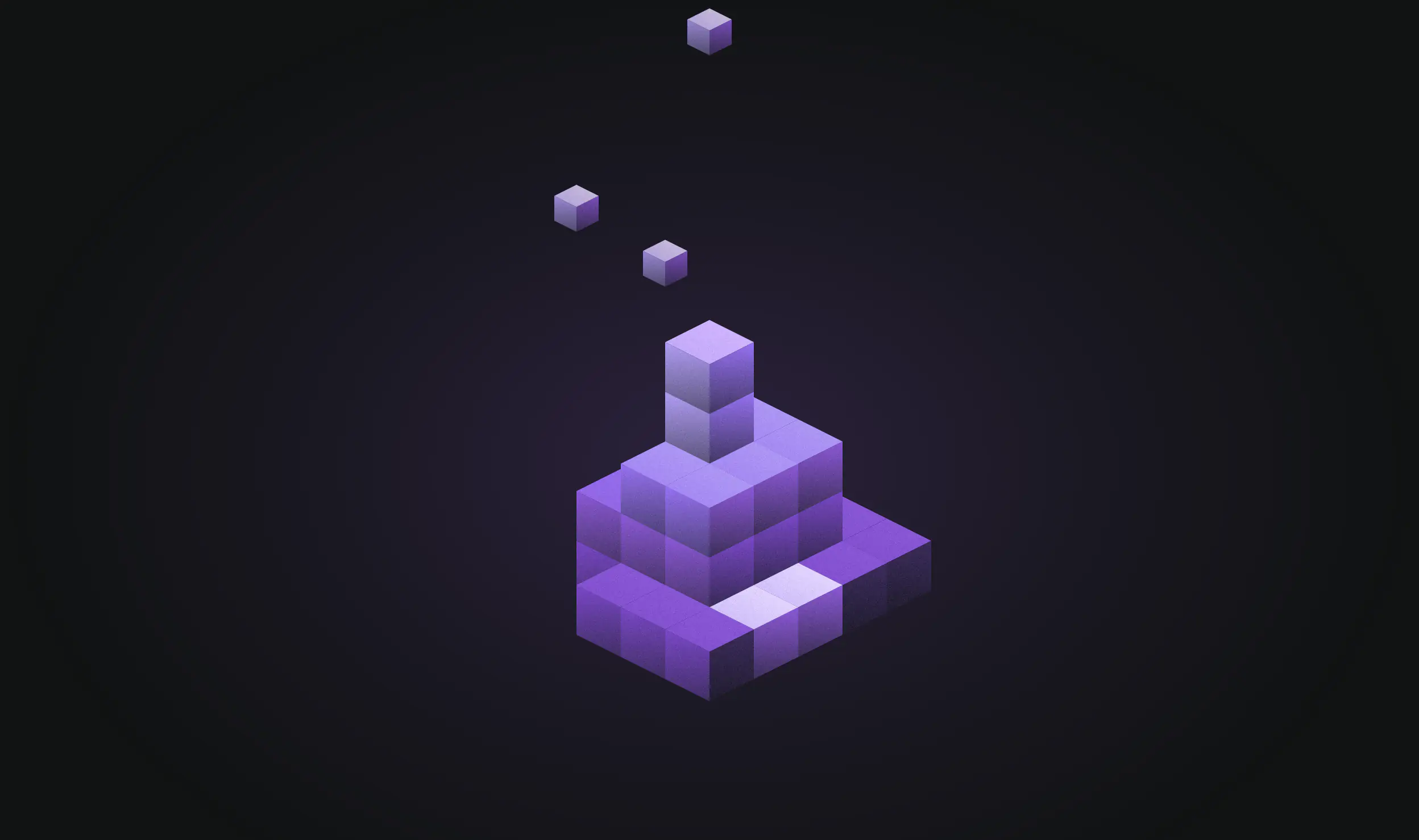 Purple isometric blocks stacked into a stepped platform