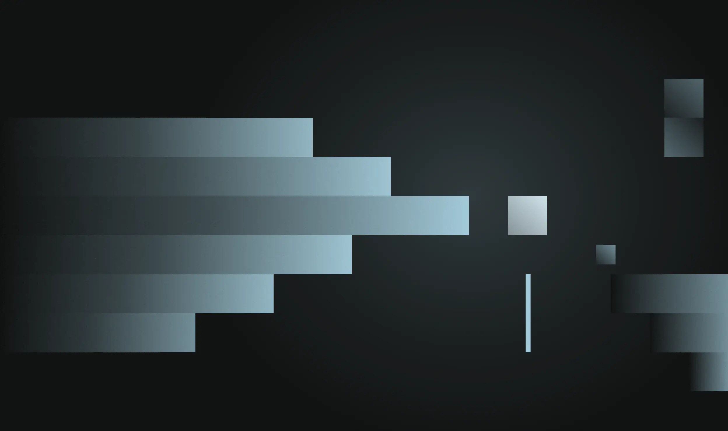 Rows of light blue bars stepping in from the left edge, loose cubes ahead