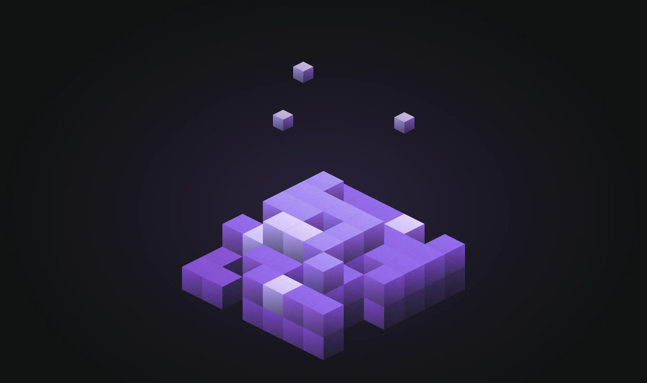 A small city of purple isometric blocks of different heights