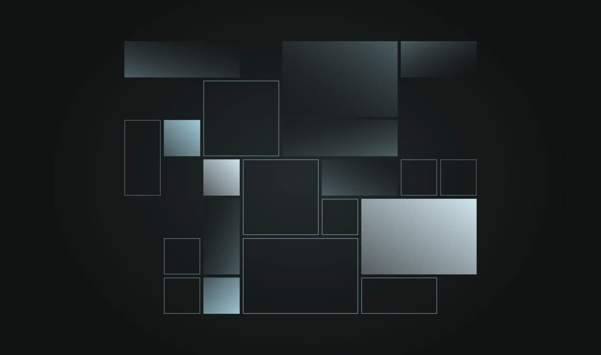 A light blue grid of tiles in different sizes, a few lit and the rest outlined