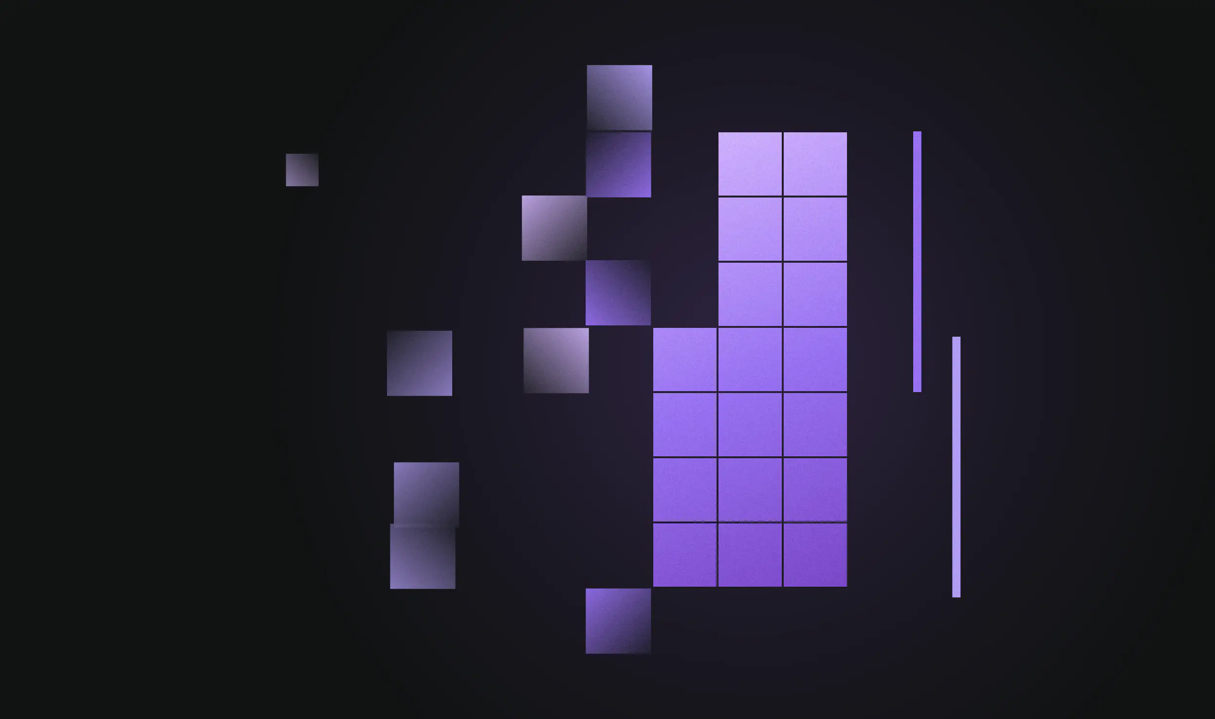 Scattered purple cubes drifting in and settling into one ordered block