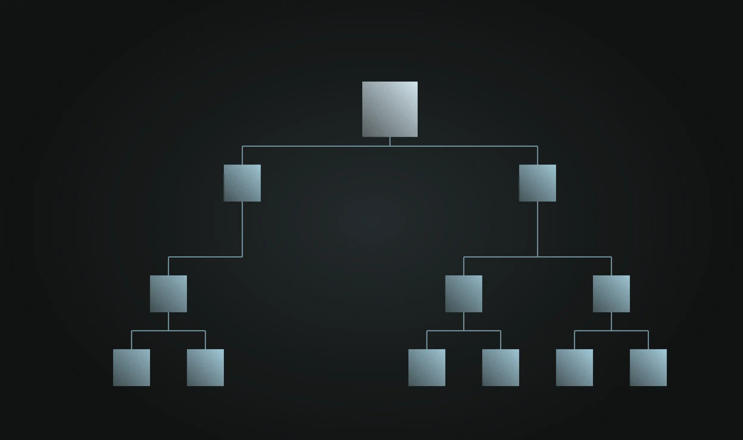 Light blue cubes arranged as a tree, each branch splitting into smaller parts
